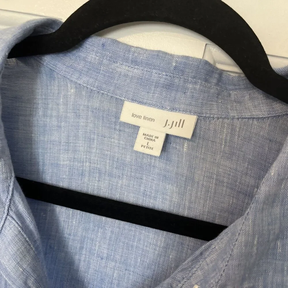 J Jill Linen Shirt Dress Large Petite Blue Cover Up Coastal Beach Minimalist - Picture 2 of 7